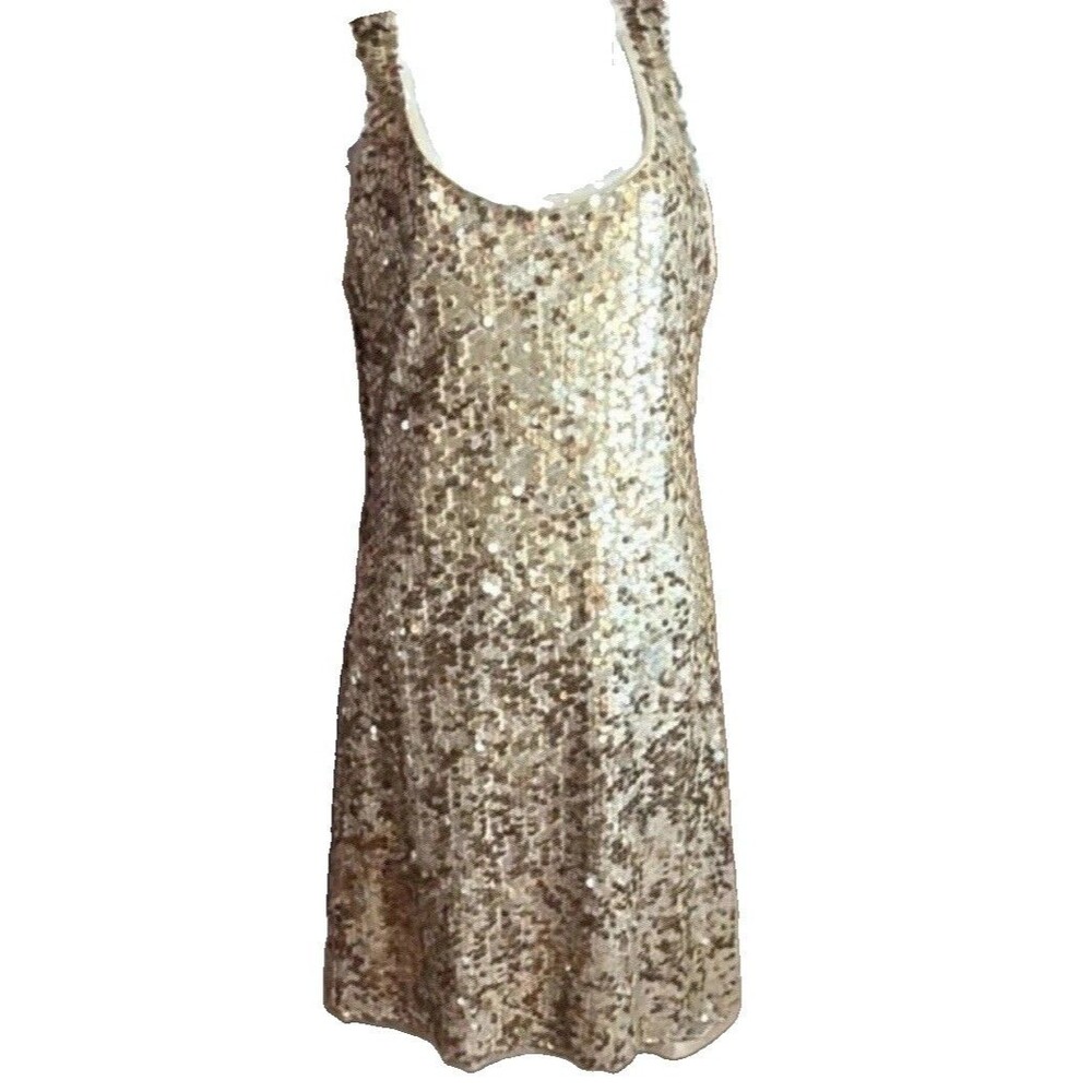 Y2K INC Women Dress Size M glam sparkle Gold metallic sequin evening party